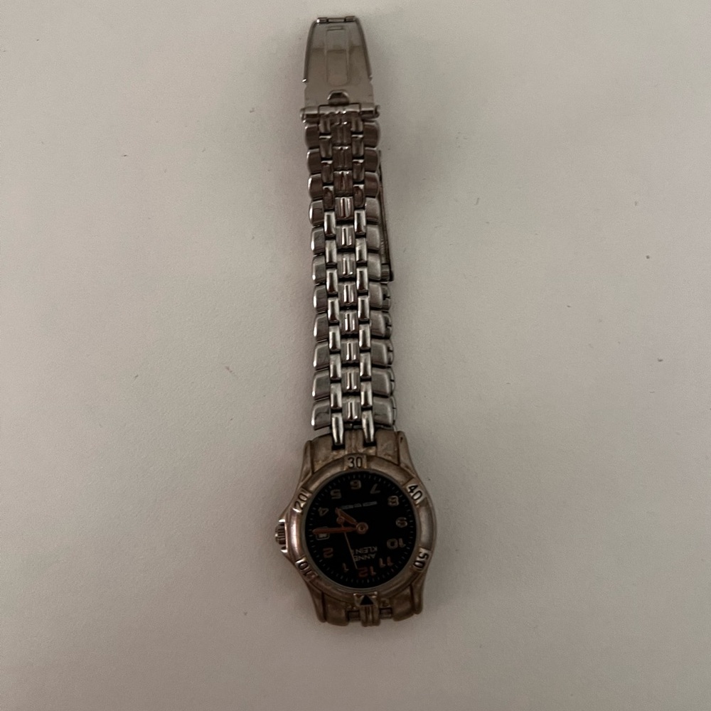 Anne Klein Men's Silver Watch with Black Dial